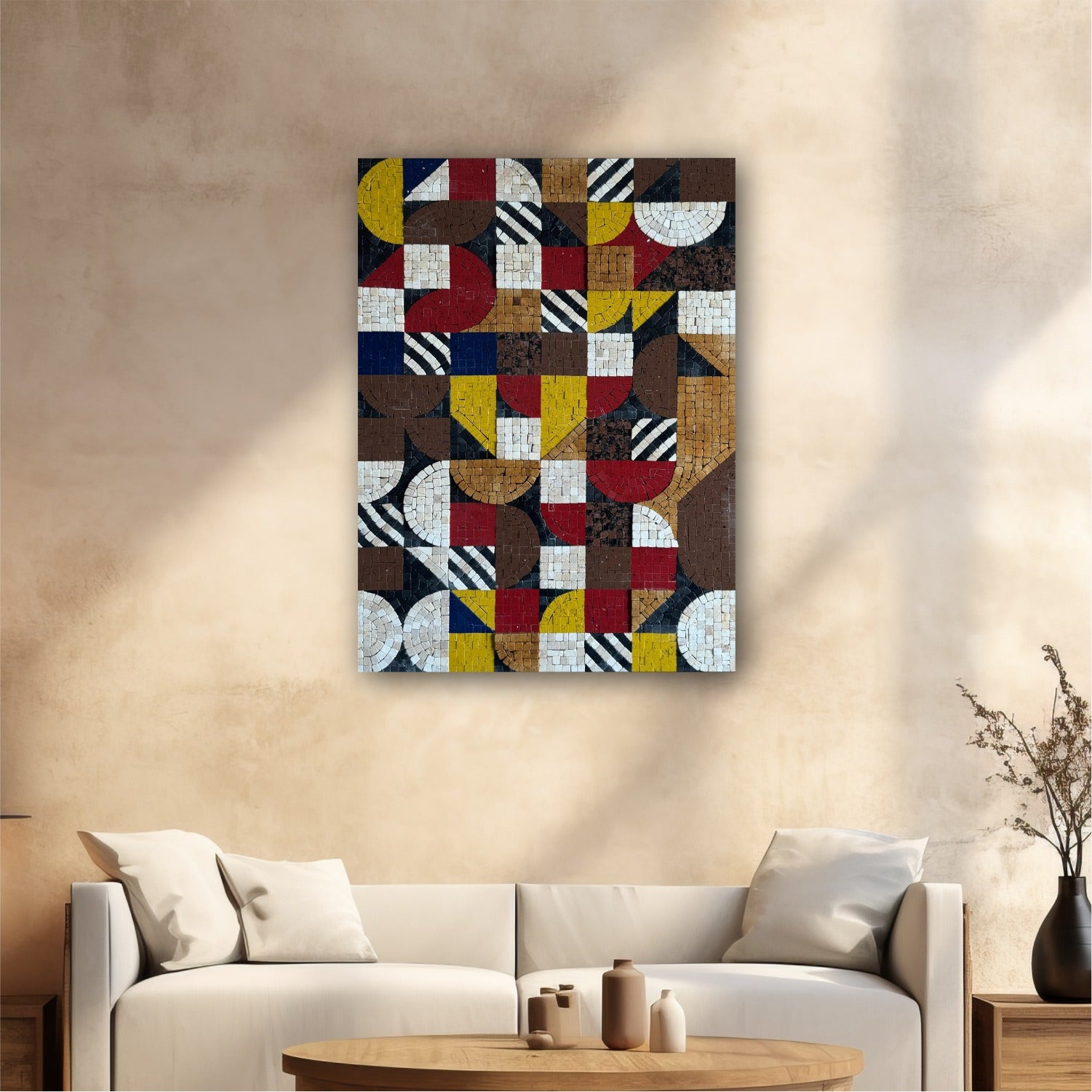 Geometric Mosaic Elegance – Abstract Wall Art with Natural, Authentic & Artificial Stones